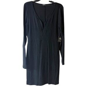 Express Womens Black Ribbed Long Sleeve VNeck Midi Dress Sz Large Whimsigoth NWT